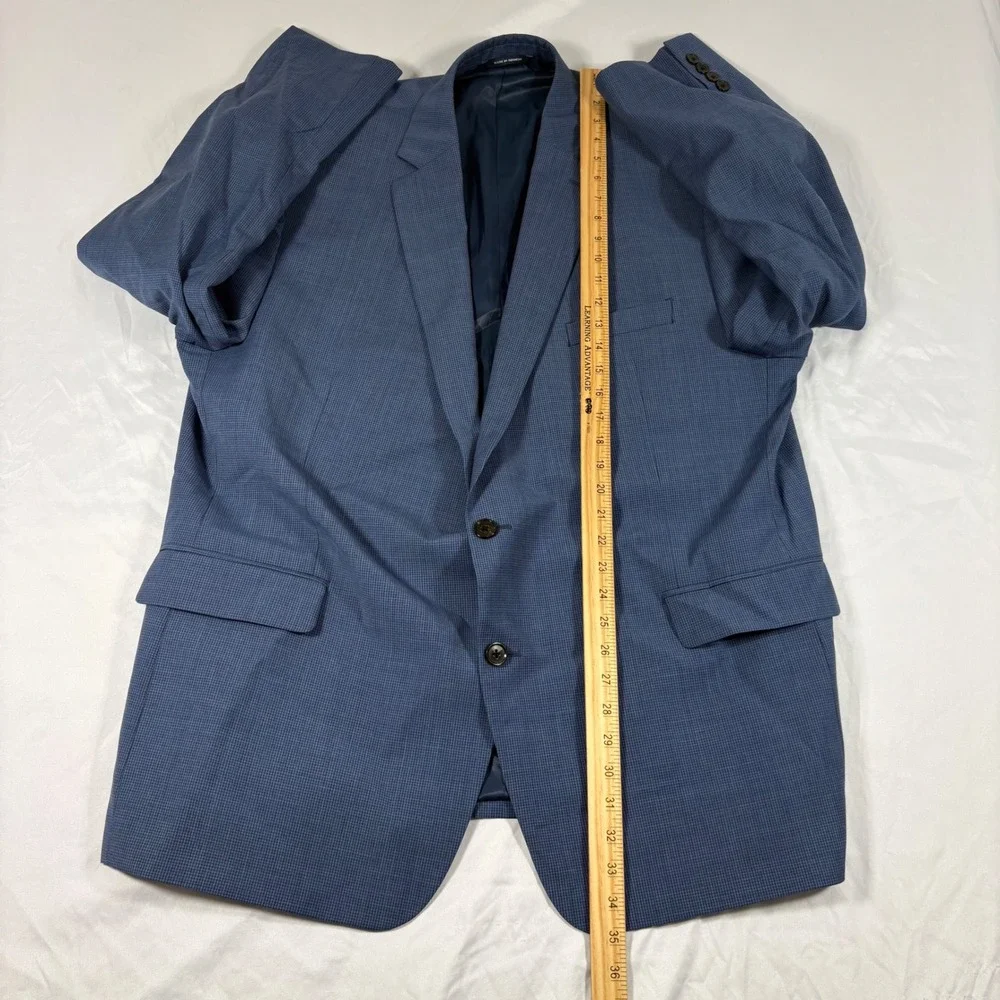 Ralph Lauren Men 48L Blue Wool Blend Check Blazer Sport Coat Jacket Professional